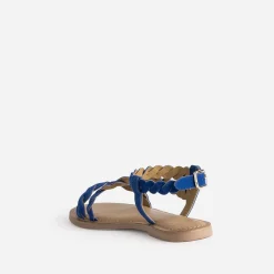 Eram Sandales^Sandale e en cuir velours à brides entrelacées BLEU