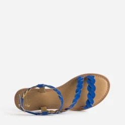 Eram Sandales^Sandale e en cuir velours à brides entrelacées BLEU