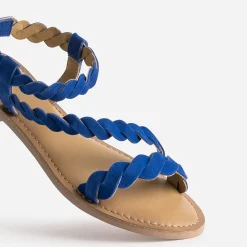Eram Sandales^Sandale e en cuir velours à brides entrelacées BLEU
