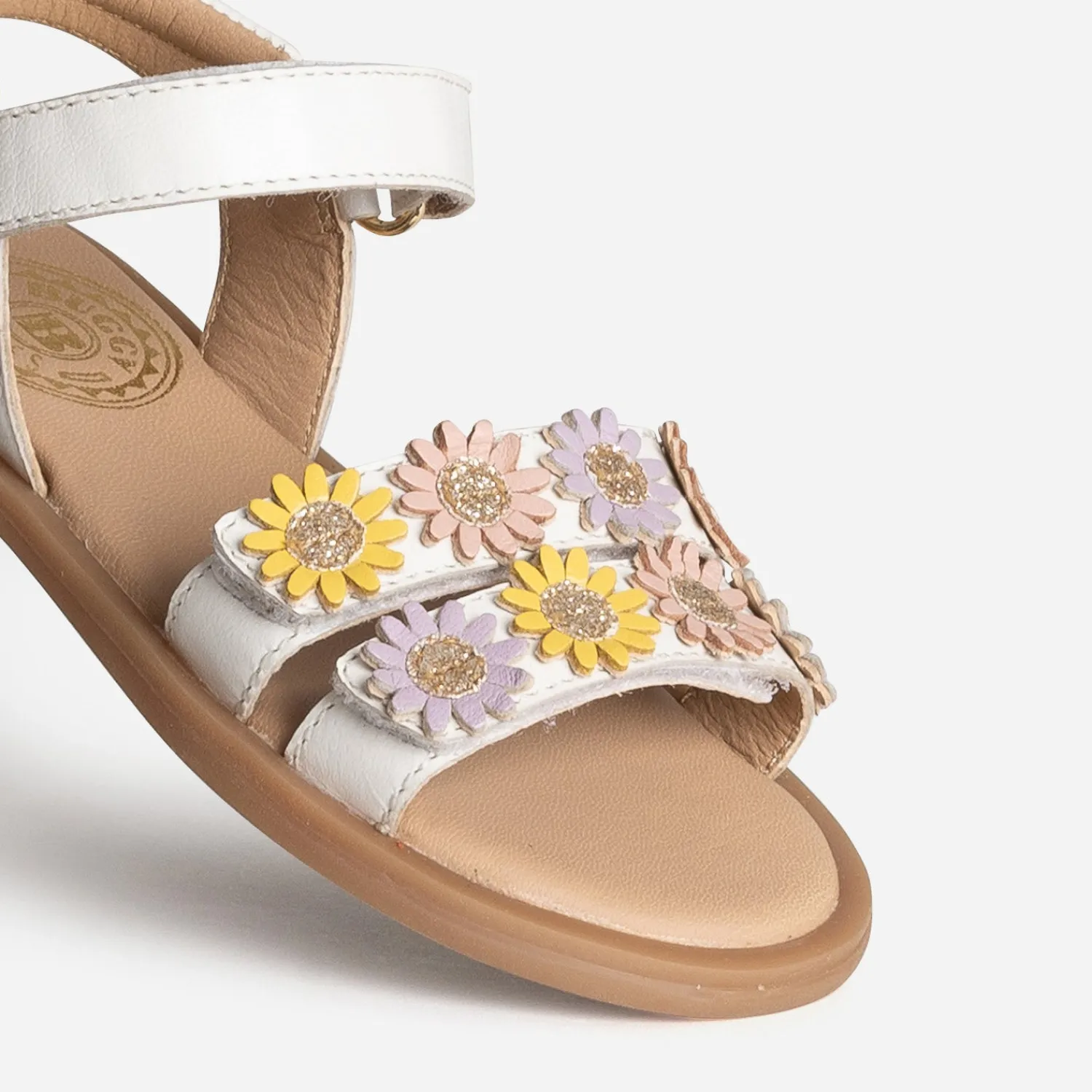 Buggy Sandales^Sandale he cuir détails fleurs BLANC