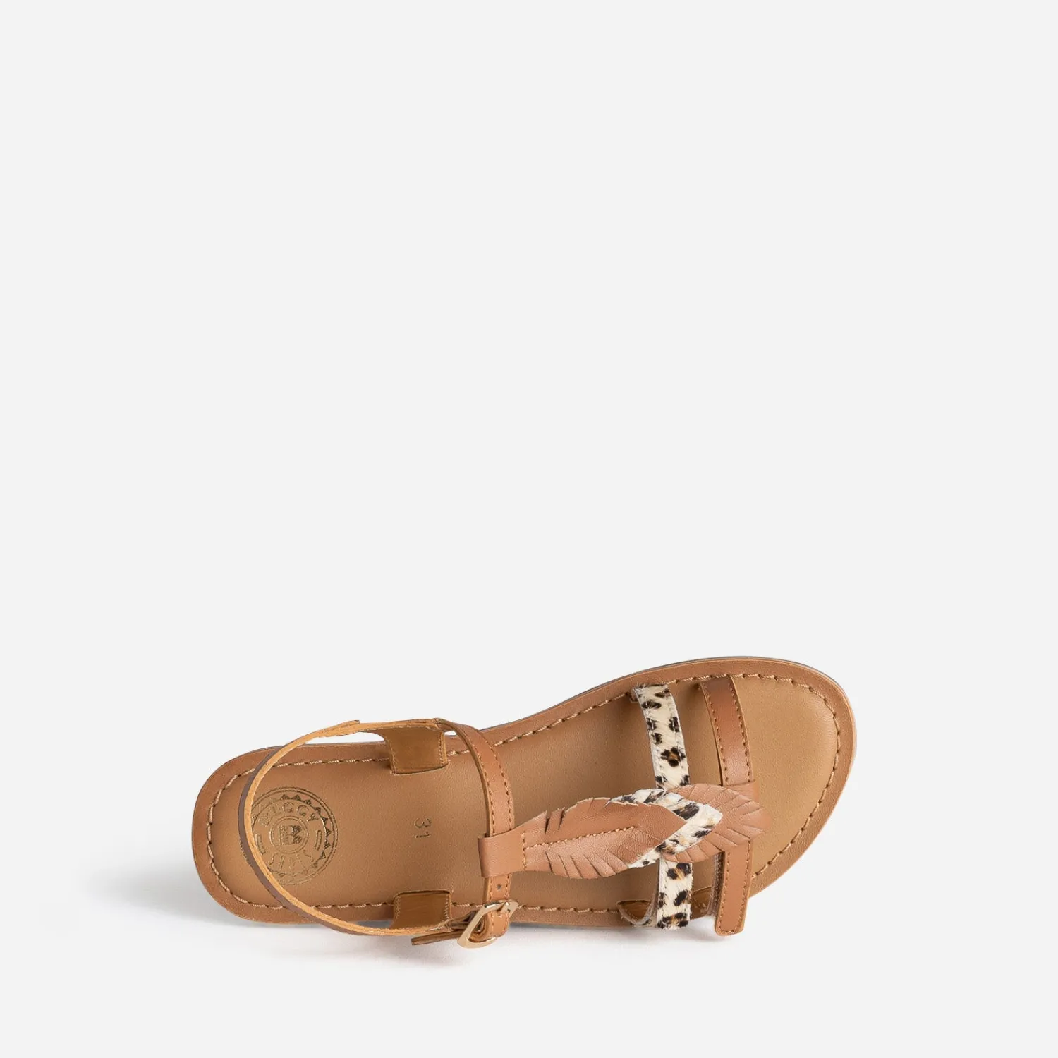 Buggy Sandales^Sandale cuir décor plumes CAMEL