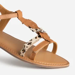 Buggy Sandales^Sandale cuir décor plumes CAMEL