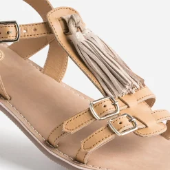 Buggy Sandales^Sandale en cuir avec pompons CAMEL