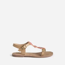 Buggy Sandales^Sandale cuir beige clair à perles OR