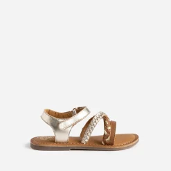 Buggy Sandales^Sandale dorée et camel en cuir COGNAC