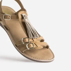Buggy Sandales^Sandale marron cuir pampilles amovibles MARRON CLAIR
