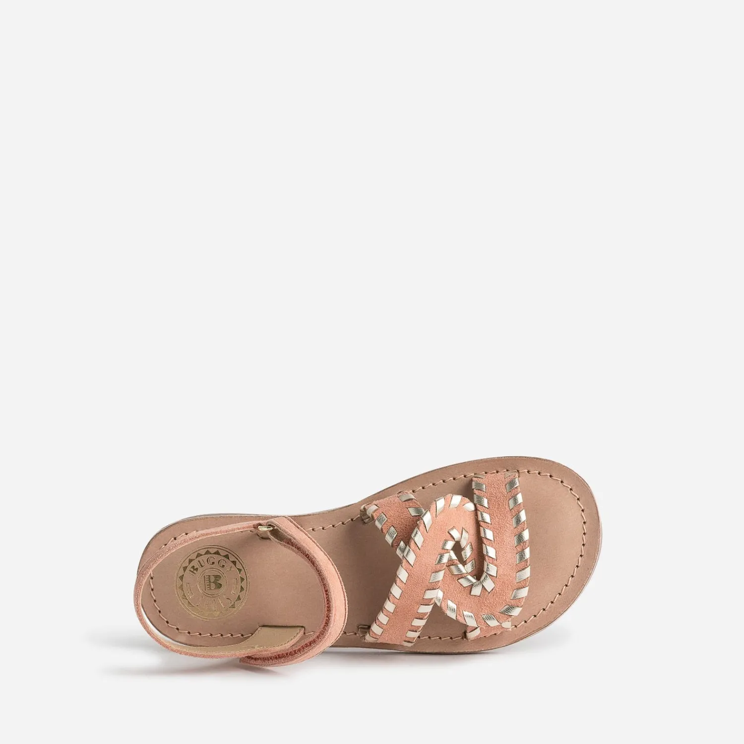 Buggy Sandales^Sandale saumon et dorée en cuir velours ROSE