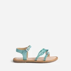 Buggy Sandales^Sandale turquoise en cuir velours avec plumes BLEU
