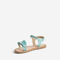 Buggy Sandales^Sandale turquoise en cuir velours avec plumes BLEU