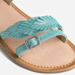 Buggy Sandales^Sandale turquoise en cuir velours avec plumes BLEU