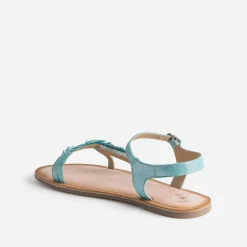 Buggy Sandales^Sandale turquoise en cuir velours avec plumes BLEU