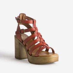 Texto Sandales^Sandale cage brique en cuir ROUGE