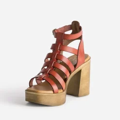 Texto Sandales^Sandale cage brique en cuir ROUGE