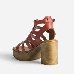 Texto Sandales^Sandale cage brique en cuir ROUGE