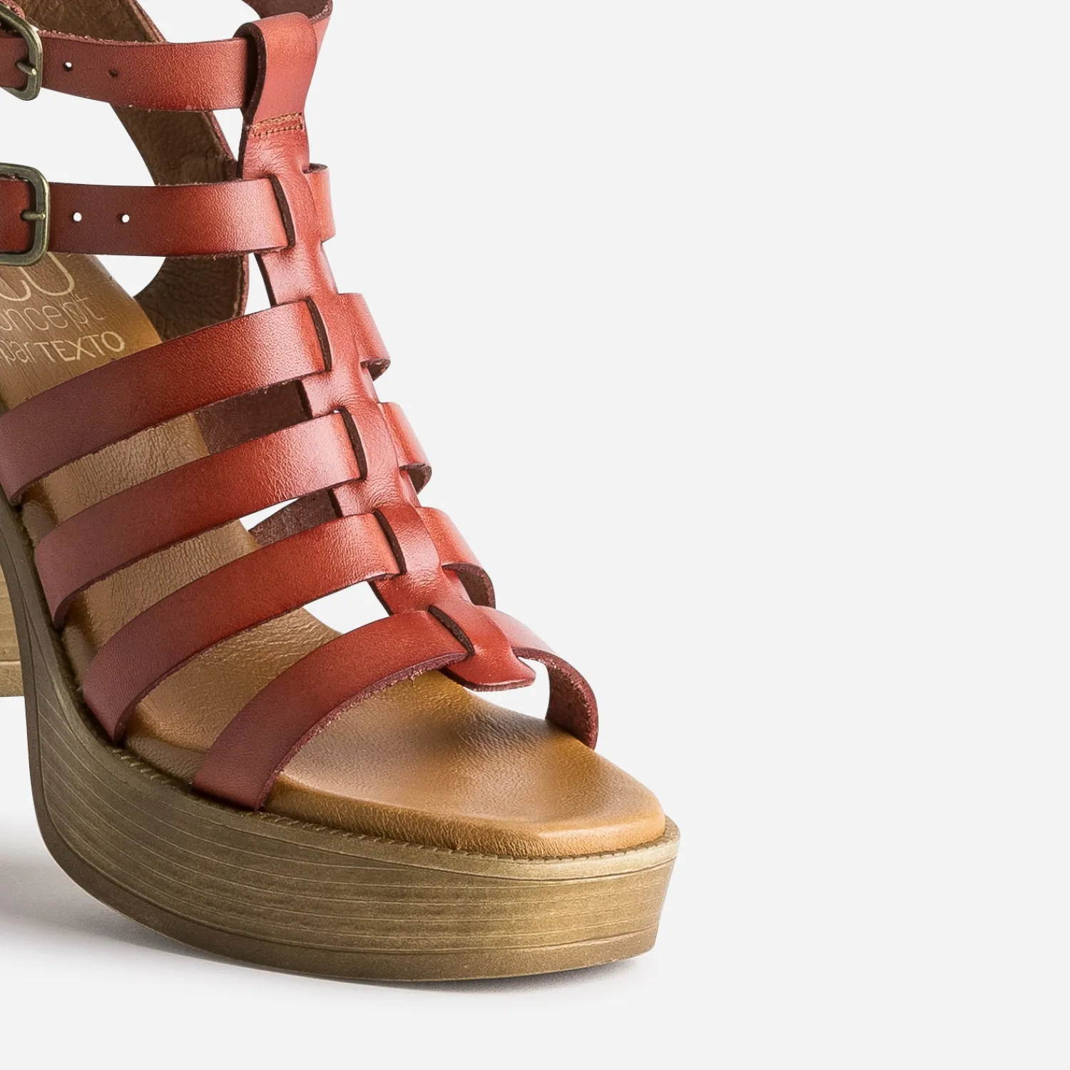 Texto Sandales^Sandale cage brique en cuir ROUGE