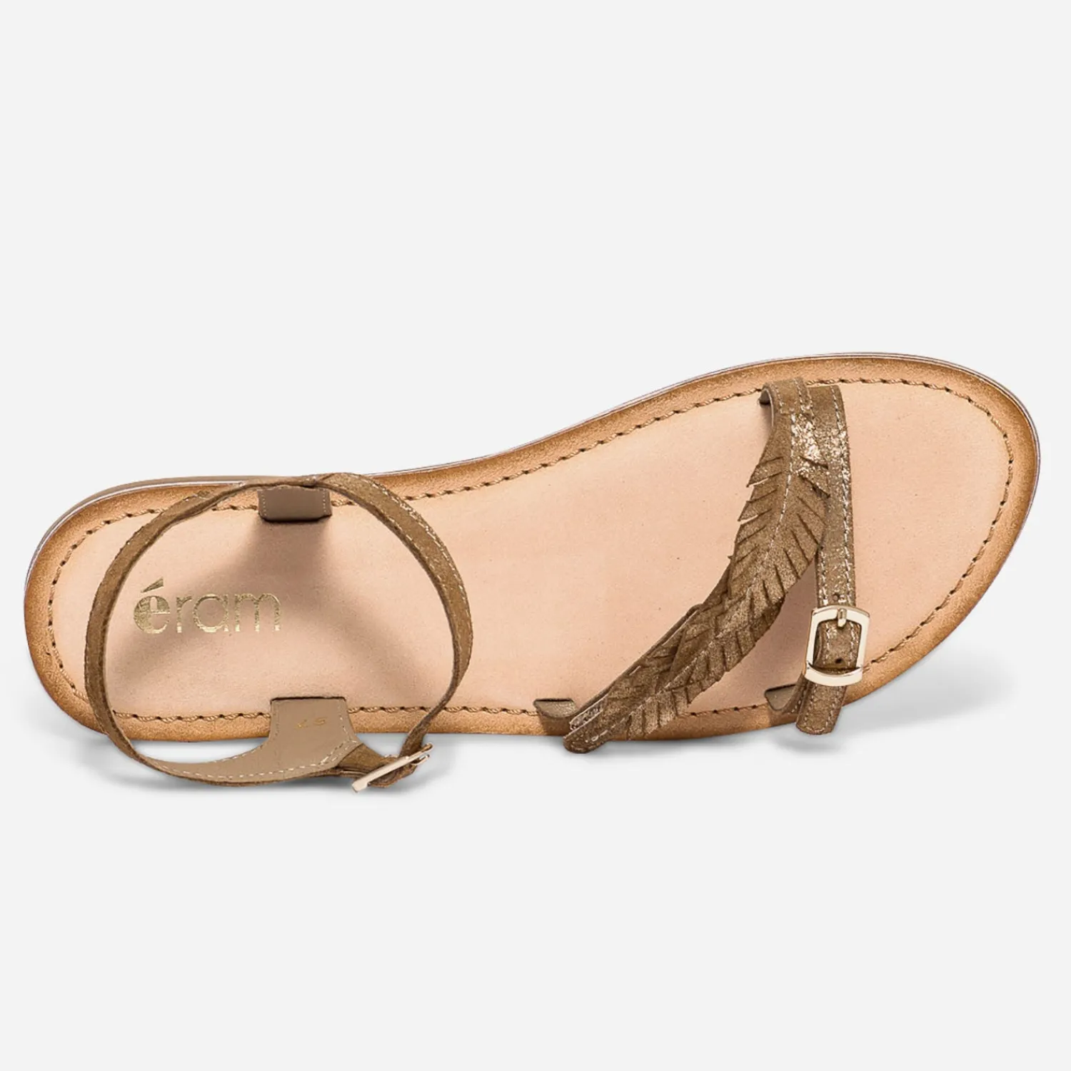 Eram Sandales^Sandale camel en cuir métallisé avec feuilles OR