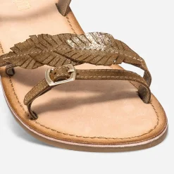 Eram Sandales^Sandale camel en cuir métallisé avec feuilles OR