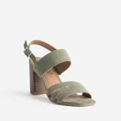 Caprice Sandales^Sandale kaki en cuir velours VERT