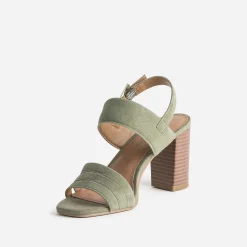 Caprice Sandales^Sandale kaki en cuir velours VERT