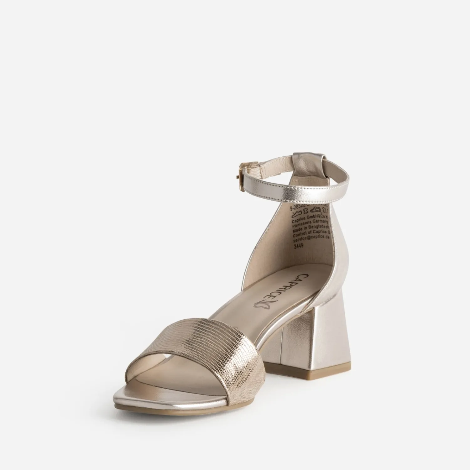 Caprice Sandales^Sandale noire cuir effet python verni OR
