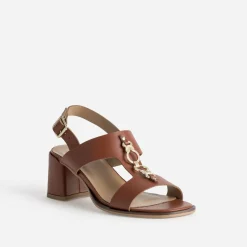 Eram Sandales^Sandale cuir détail bijou COGNAC