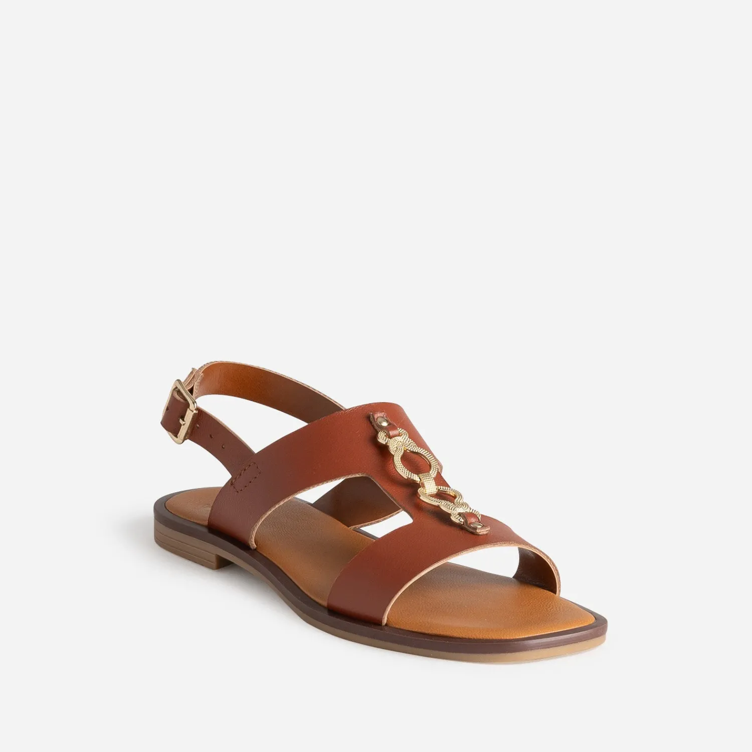 Eram Sandales^Sandale cuir détail bijou COGNAC
