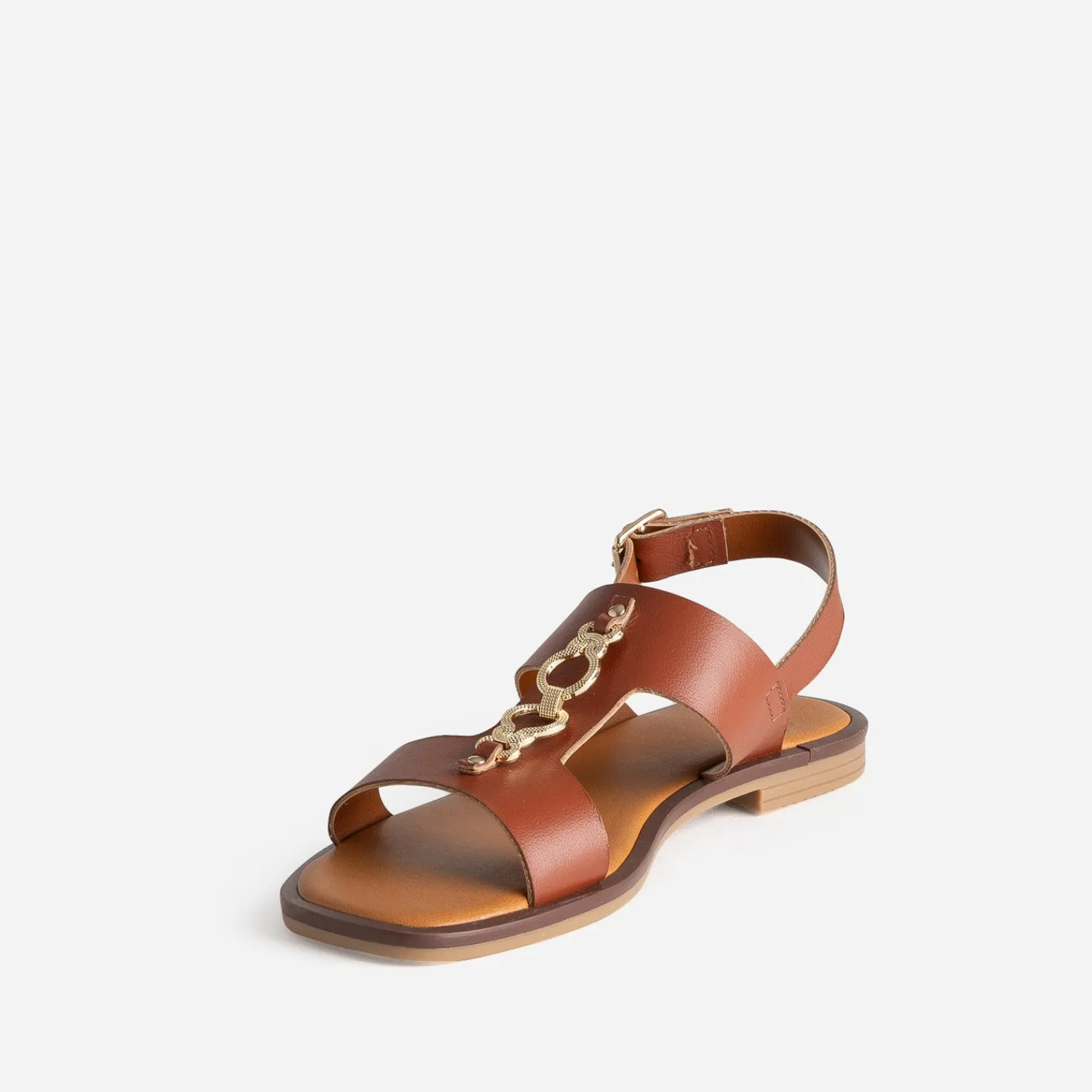 Eram Sandales^Sandale cuir détail bijou COGNAC