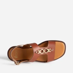 Eram Sandales^Sandale cuir détail bijou COGNAC