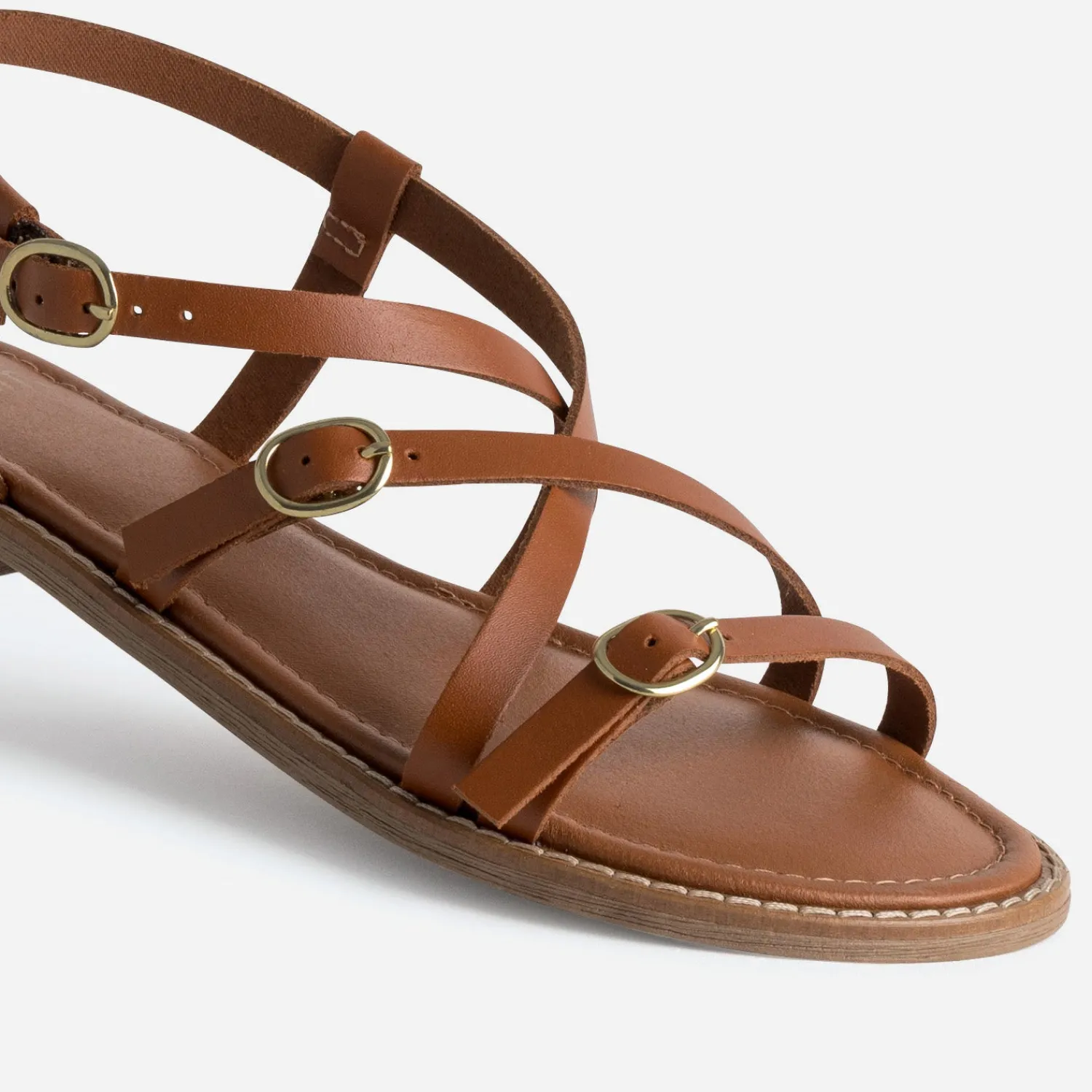 Eram Sandales^Sandale cuir multi brides COGNAC