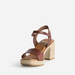 Eram Sandales^Sandale cuir talon effet corde COGNAC