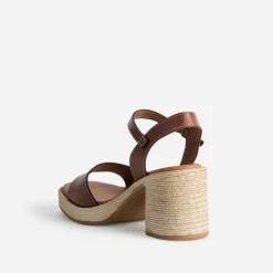Eram Sandales^Sandale cuir talon effet corde COGNAC