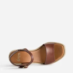 Eram Sandales^Sandale cuir talon effet corde COGNAC