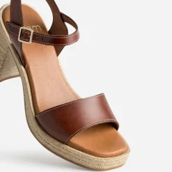Eram Sandales^Sandale cuir talon effet corde COGNAC