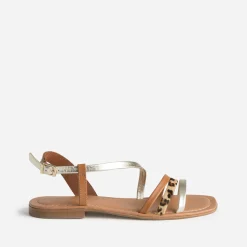 Eram Sandales^Sandale , doré, motif léopard cuir COGNAC