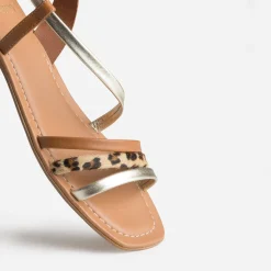 Eram Sandales^Sandale , doré, motif léopard cuir COGNAC