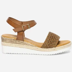 Eram Sandales|Espadrilles^Sandale en cuir éco-conçu avec bride tressée COGNAC