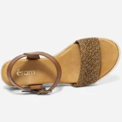 Eram Sandales|Espadrilles^Sandale en cuir éco-conçu avec bride tressée COGNAC