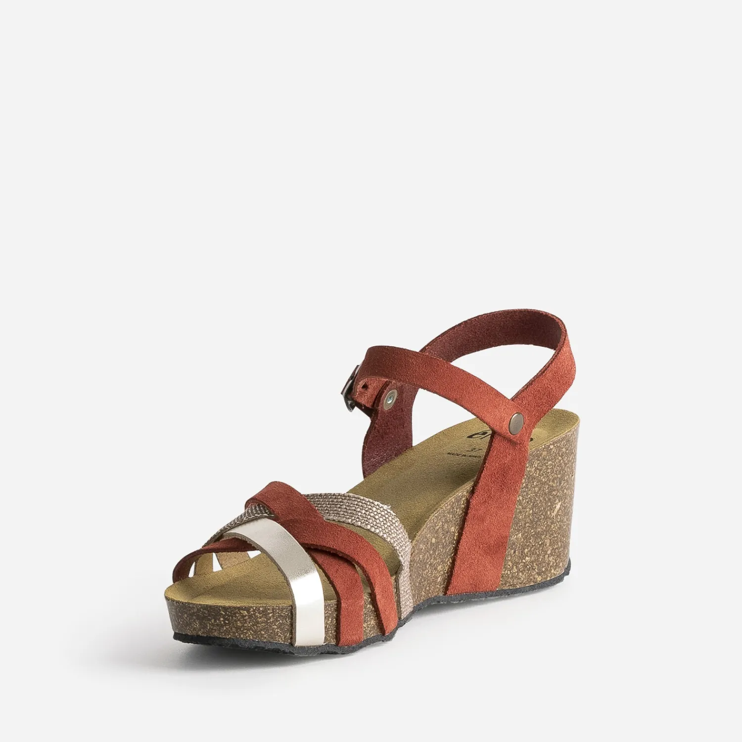 Eram Sandales^Sandale compensée anatomique cuir velours éco-conçu ROUGE