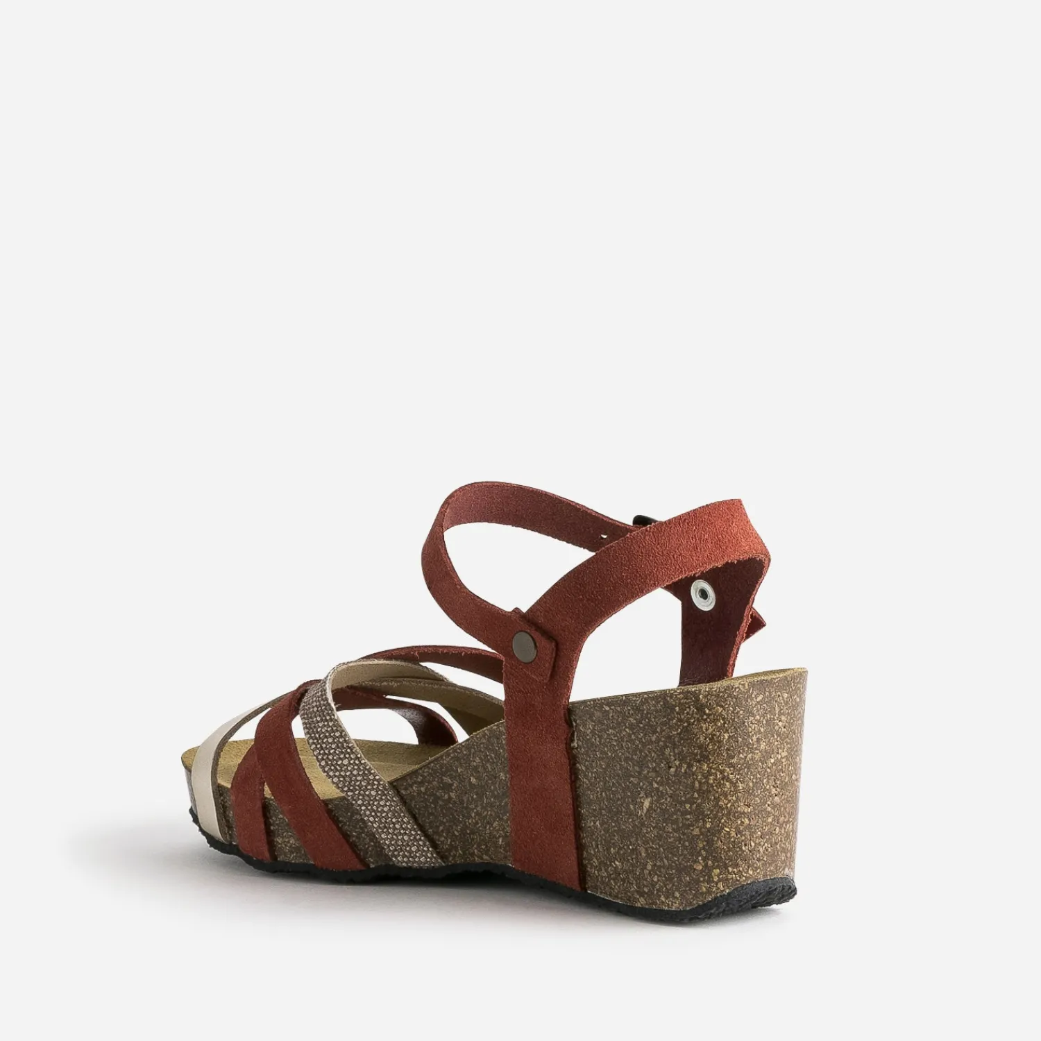 Eram Sandales^Sandale compensée anatomique cuir velours éco-conçu ROUGE