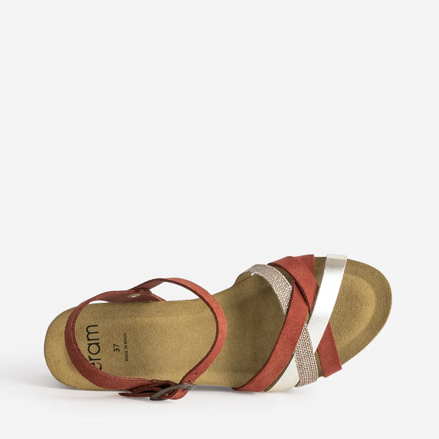 Eram Sandales^Sandale compensée anatomique cuir velours éco-conçu ROUGE