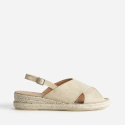Eram Sandales^Sandale compensée doré cuir velours BEIGE