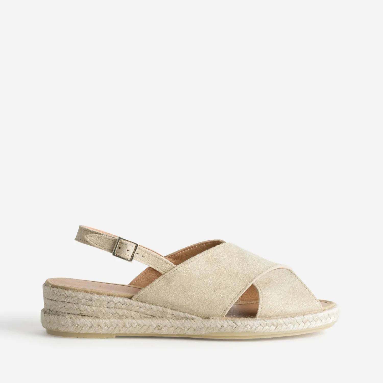 Eram Sandales^Sandale compensée doré cuir velours BEIGE