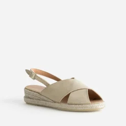 Eram Sandales^Sandale compensée doré cuir velours BEIGE