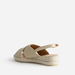 Eram Sandales^Sandale compensée doré cuir velours BEIGE