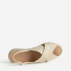 Eram Sandales^Sandale compensée doré cuir velours BEIGE