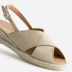 Eram Sandales^Sandale compensée doré cuir velours BEIGE