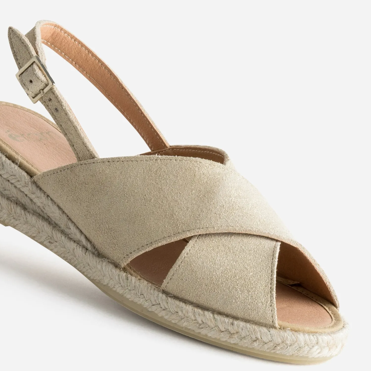 Eram Sandales^Sandale compensée doré cuir velours BEIGE