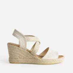 Eram Sandales^Sandale compensée dorée textile en cuir éco-conçu BEIGE