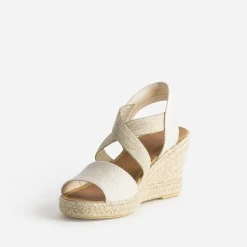 Eram Sandales^Sandale compensée dorée textile en cuir éco-conçu BEIGE