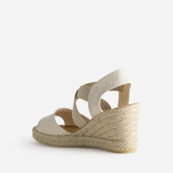 Eram Sandales^Sandale compensée dorée textile en cuir éco-conçu BEIGE